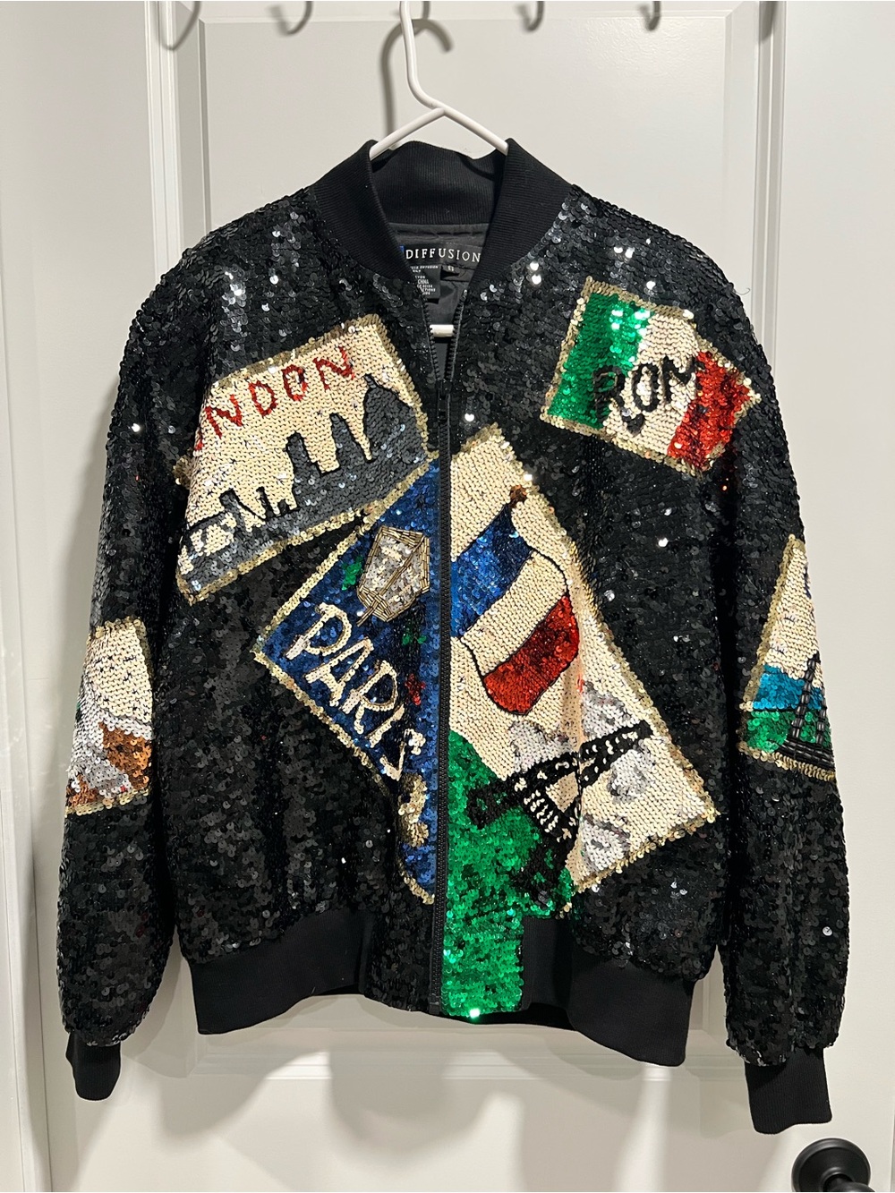 I.B. Diffusion Black Sequin Bomber Jacket Size S